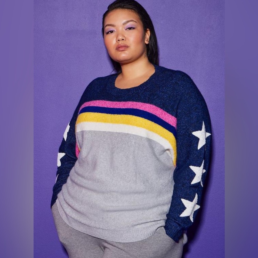 Lovesick Vegan Cashmere Boxy Dolman Colorblock Pullover Sweater